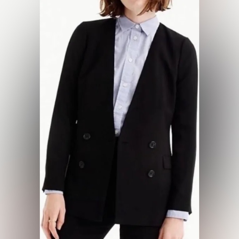 J. Crew Black Double-Breasted Collarless Blazer - Picture 3 of 3